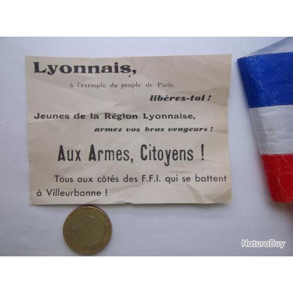 tract FFI document Lyon collection militaire 2 ww