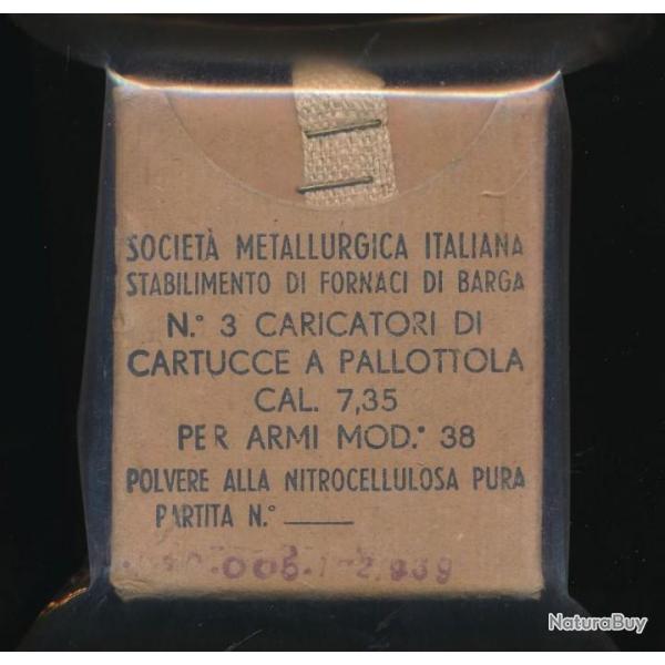Une boite de 18 cartouches 7,35x52 CARCANO SUR CLIPS  2eme Guerre Mondiale  Italie  TBE