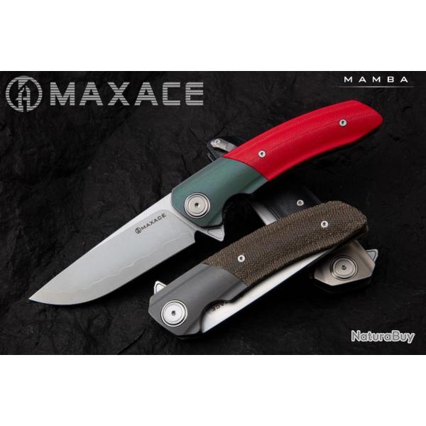 Couteau Maxace Mamba Red Lame Acier SLD-Magic Manche G10/Titane IKBS Clip MAXM16F