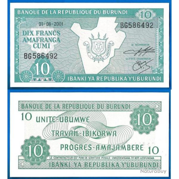 Burundi 10 Francs 2001Billet Afrique Franc