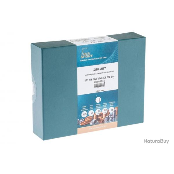 500 Ogives H&N .355 plastifies gold - wad cutter 148Grs