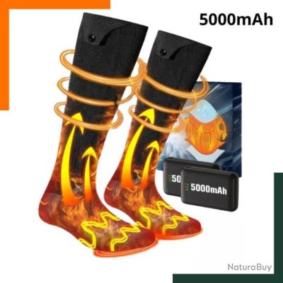 Chaussettes Chauffantes Rechargeables - Contrôle Par Appli, 4 Niveaux De Chaleur, Batterie 5000mAh - Pour Ski, Rando, Camping
