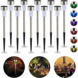 Lot de 10 lampes solaires de jardin Lumière Colorée Acier inoxydable Étanche