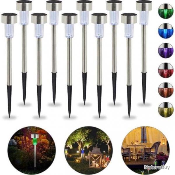 Lot de 10 lampes solaires de jardin Lumire Colore Acier inoxydable tanche