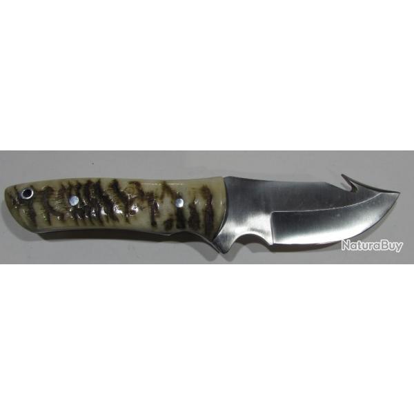 Couteau depeceur manche en corne de blier, In'Forest, lame 10cm avec etui cuir