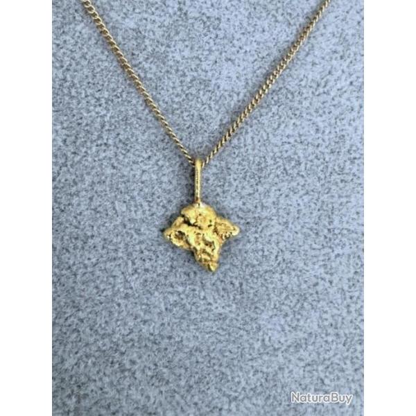 Collier avec pendentif ppite en or massif - 22/24 carats - Origine Alaska