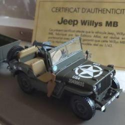 Jeep Willys MB de la 2 ème DB au 1/43 Véhicule militaire + remorque +mitrailleuse Browning 50mm