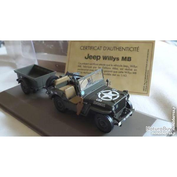 Jeep Willys MB de la 2 me DB au 1/43 Vhicule militaire + remorque +mitrailleuse Browning 50mm