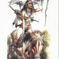Indienne  squaw  à cheval  avec son carquois arc et flèches  sexy pin up   ex libris intact