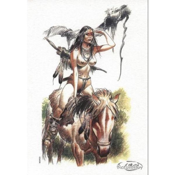 Indienne  squaw   cheval  avec son carquois arc et flches  sexy pin up   ex libris intact