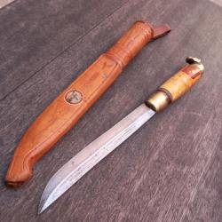 Grand Couteau PUUKKO Tête de Cheval de KAUHAVA FINLAND Manche en Bois avec Fourreau en cuir