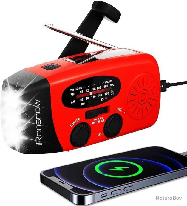 Radio De Secours Solaire Et à Manivelle – Power Bank 1000mAh, Lampe Torche, Météo