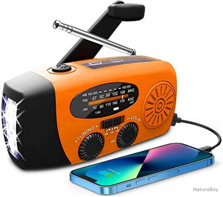 Radio d'Urgence Météo Solaire Portable AM/FM Manivelle Piles Chargeur de  Batterie 2000mAh Noir - Kits de survie (11274045)