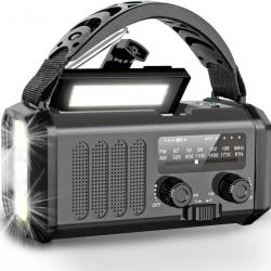 Radio d'Urgence Solaire Portable AM/FM Batterie 10000mAh Boussole Météo SOS Manivelle Piles Chargeur