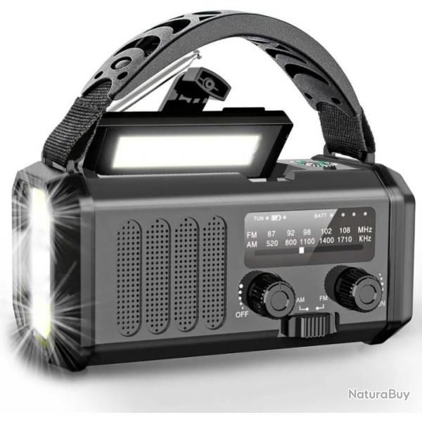 Radio d'Urgence Solaire Portable AM/FM Batterie 10000mAh Boussole Mto SOS Manivelle Piles Chargeur