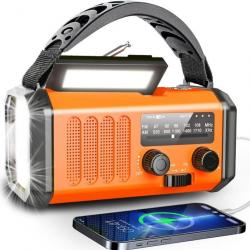 Radio d'Urgence Solaire Portable AM/FM Boussole Batterie 10000mAh Météo SOS Manivelle Piles Chargeur
