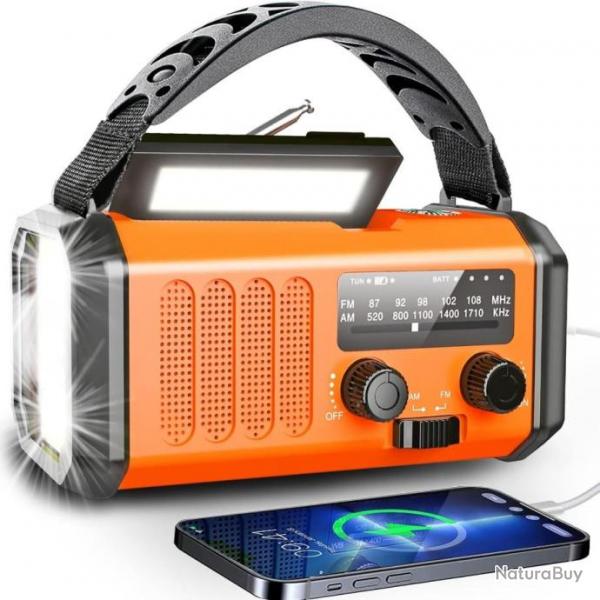 Radio d'Urgence Solaire Portable AM/FM Boussole Batterie 10000mAh Mto SOS Manivelle Piles Chargeur