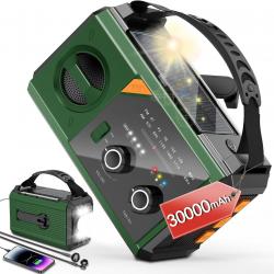 Radio Solaire Portable AM/FM Batterie 30000mAh Bluetooth Boussole SOS Manivelle Lampe de Poche