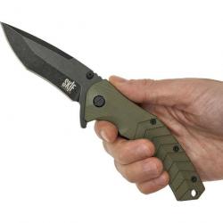 Couteau SKIF Knives Griffin Olive Manche G10 Lame Tanto Acier 9Cr18MoV BLK IKBS Clip SKF422SEBG