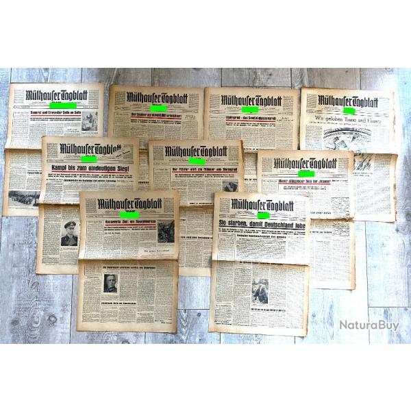 Lot 9 Journaux Allemand ww2 Mlhauser Tagblatt 1943