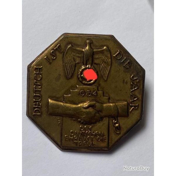 Badge runification de la Sarre 1934 allemand  mdaille insigne ww2 numro 2