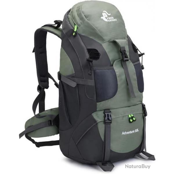 Sac  Dos Randonne 50L Impermable avec Compartiment  Chaussures Lger Pche Camping Escalade Vert