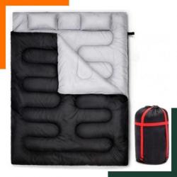 Sac de couchage chaud 2 personnes 220x150 cm avec 2 oreillers offerts - Livraison gratuite et rapide