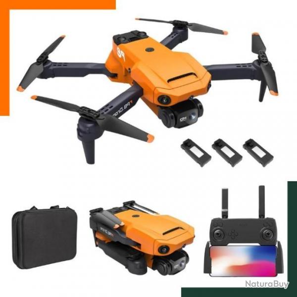 Drone camra 8K - Porte 2000m -  3 batteries - Transmission 5G - Orange - Livraison gratuite