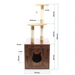Arbre à chat design Boîte en bois brun Meuble grattage, Litière chat63476
