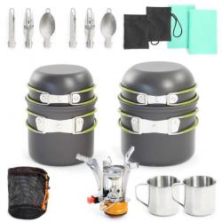 Set de vaisselle Camping 16 pièces de cuisine Plein air avec couverts et tasses camping63871