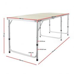 ++Table de camping pliante 180x60x70cm Réglable en hauteur Valise table63434
