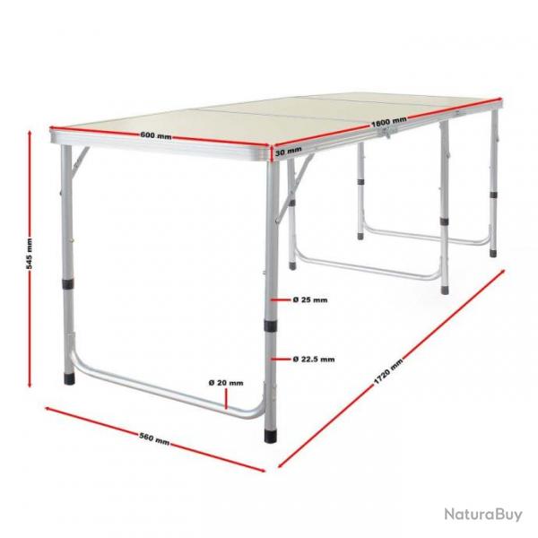 ++Table de camping pliante 180x60x70cm Rglable en hauteur Valise table63434