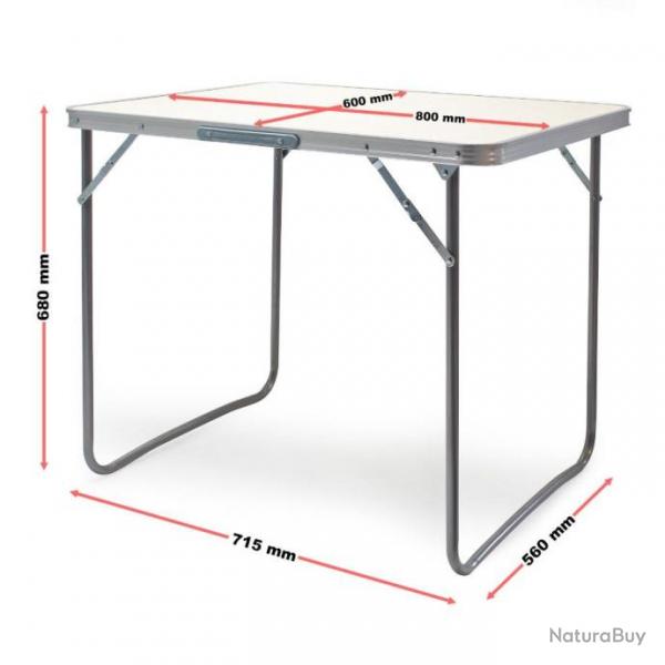 ++Table de camping Pliante Surface blanche 80x60cm Plaque MDF avec Cadre en Aluminium table62437