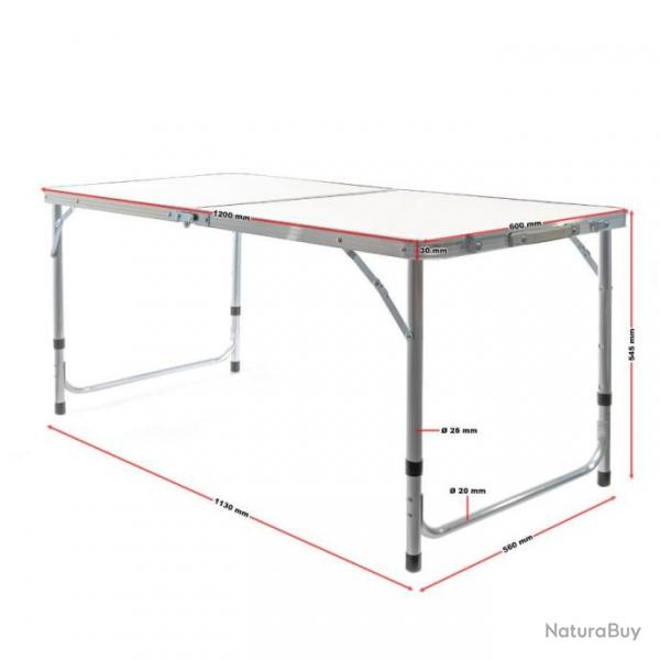 ++Table de camping pliante 120x60x70cm Rglable en hauteur Polyvalente Portable table63435