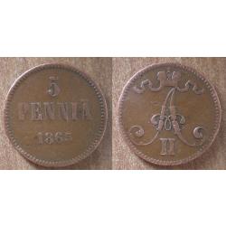 Finlande 5 Pennia 1865 Piece Europe Penny