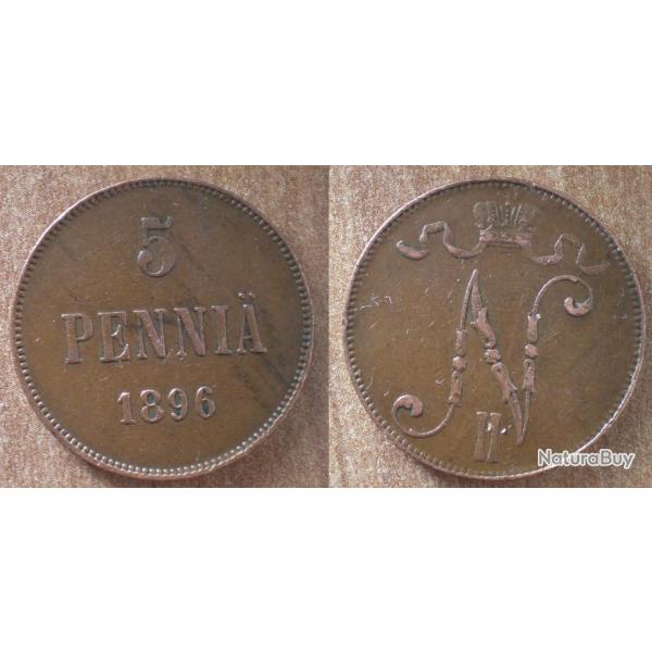 Finlande 5 Pennia 1896 Piece Europe Penny Finland