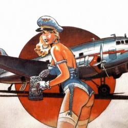 SUPER DAKOTA DC-3 avion de légende et son Hôtesse de l'Air sexy PIN UP désarmée ...ex libris signé