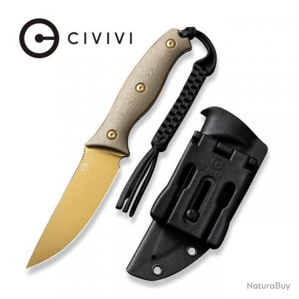 Couteau CIVIVI Stormridge Tan Micarta Lame Acier Nitro-V Desert Tan SW Etui Kydex Clip CIVC230412