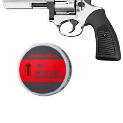 Revolver 9 mm à blanc Chiappa Kruger 4" - Nickelé + 50 cartouches à blanc 9mm RK