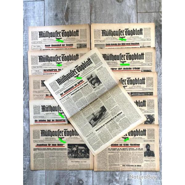 Lot 10 + 1 Gratuit Journaux Allemand ww2 Mlhauser Tagblatt 1944 (lot 3)