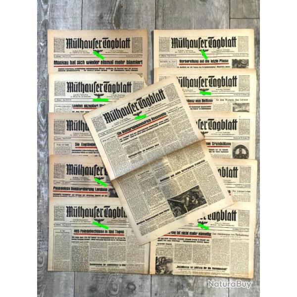 Lot 10 + 1 Gratuit Journaux Allemand ww2 Mlhauser Tagblatt 1944 (lot 4)