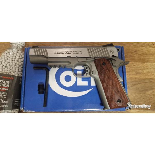 Colt 1911 Cybergun stainless blowback comme neuf