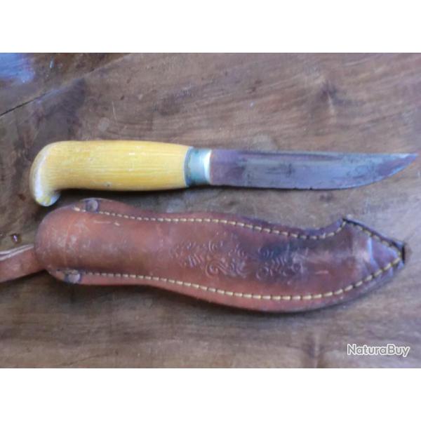 ancien couteau puukko scandinave avec etui cuir