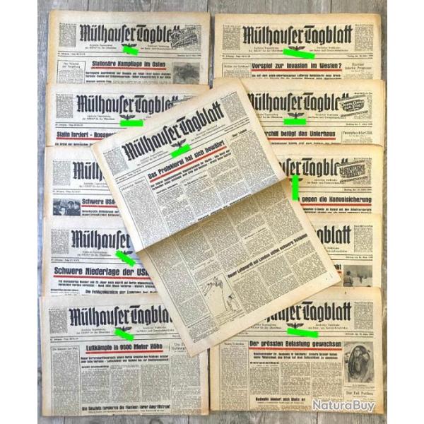 Lot 10 + 1 Gratuit Journaux Allemand ww2 Mlhauser Tagblatt 1944 (lot 5)