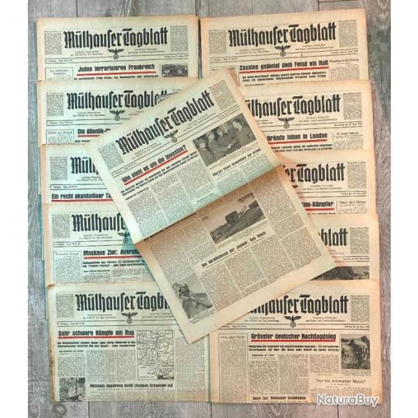 Lot 10 + 1 Gratuit Journaux Allemand ww2 Mlhauser Tagblatt 1944 (lot 6)