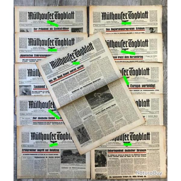 Lot 10 + 1 Gratuit Journaux Allemand ww2 Mlhauser Tagblatt 1944 (lot 7)