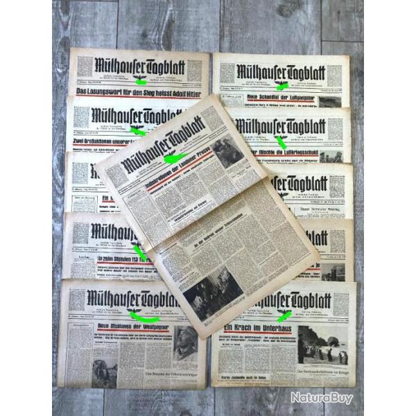 Lot 10 + 1 Gratuit Journaux Allemand ww2 Mlhauser Tagblatt 1944 (lot 9)