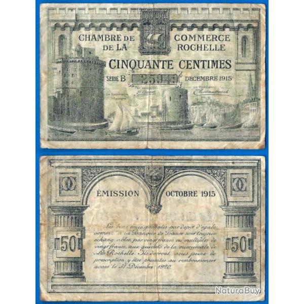 France La Rochelle 50 Centimes 1915 Chambre des Commerces Francs Europe Frc Frcs