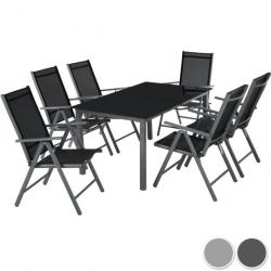 Salon de jardin aluminium 6 places (6 chaises+1table en verre) gris /foncè table166
