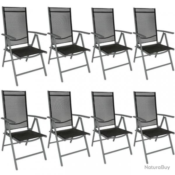 Lot de 8 chaises de jardin pliantes en aluminium noir/gris chaise365
